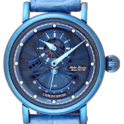 Pre-owned Chronoswiss Blue Stainless Steel Flying Regulator Open Gear Resec Limited Ch-6926-blbl Men's Wristwatch 44 Mm