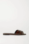 Saint Laurent Women's Tribute Croc Embossed Slide Sandals In Brown