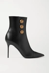 BALMAIN BUTTON-EMBELLISHED LEATHER ANKLE BOOTS