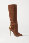 TOM FORD PADLOCK EMBELLISHED SUEDE KNEE BOOTS