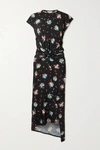 Rabanne Knotted Floral-print Stretch-jersey Midi Dress In Black