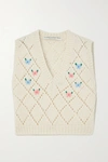 ALESSANDRA RICH EMBROIDERED POINTELLE-KNIT ALPACA-BLEND VEST