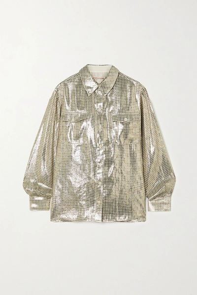 Alexa Chung Metallic Checked Silk-blend Shirt In Gold