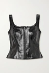 ALEXA CHUNG CRINKLED GLOSSED-LEATHER BUSTIER TOP