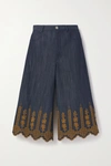 ADAM LIPPES CROPPED EMBROIDERED HIGH-RISE WIDE-LEG JEANS