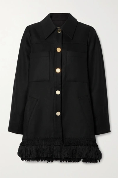 Mother Of Pearl Fringed Tencel And Organic Cotton-blend Coat In Black