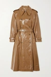 ALEXA CHUNG BELTED DOUBLE-BREASTED CRINKLED GLOSSED-LEATHER TRENCH COAT