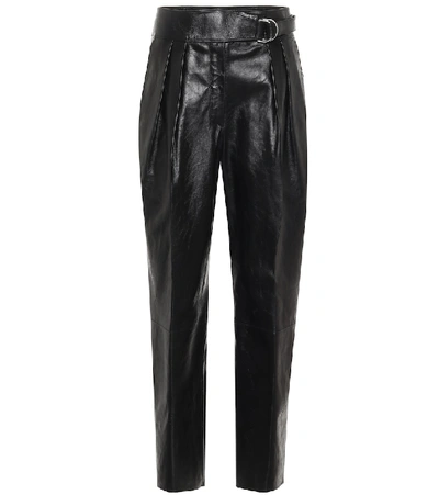 Jil Sander Napoleon Pleated Leather Wide-leg Trousers In Black