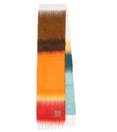 Loewe Multicoloured Striped Knit Scarf In Orange