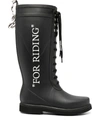 Off-white Quote-motif Lace-up Riding Boots In Black