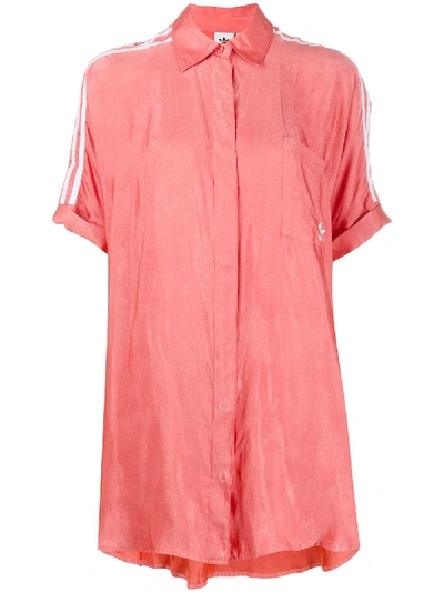 Adidas Originals Three-stripe Satin Shirt Dress In Pink