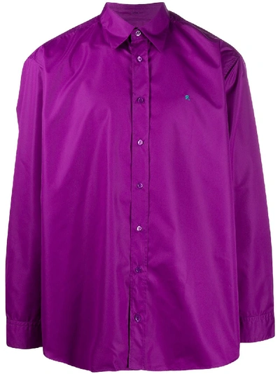 Raf Simons Embroidered Logo Buttoned Shirt In Purple
