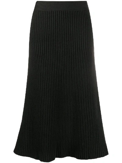 Bottega Veneta Irregular Ribbed Knit Midi Skirt In Brown