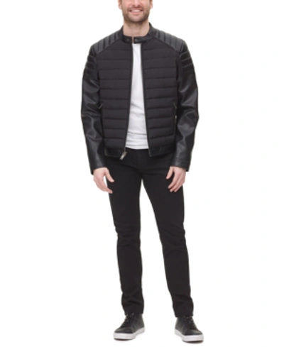 Dkny Mixed Media Quilted Racer Men's Jacket, Created For Macy's In Black