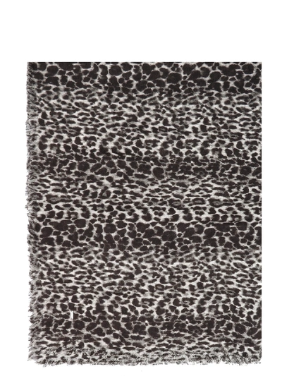 Saint Laurent Leopard-print Silk Scarf In Grey