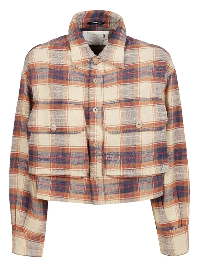 R13 Oversized Cropped Shirt In E Beige Plaid