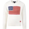 Polo Ralph Lauren White Sweater For Girl With Iconic Flags In Ivory