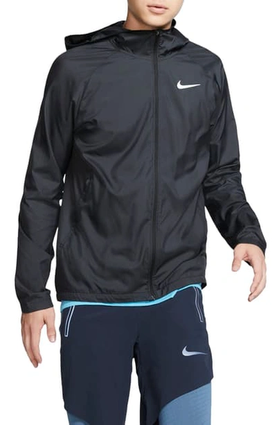 Nike Men's Essential Water-repellent Hooded Running Jacket In Black/reflective Silver