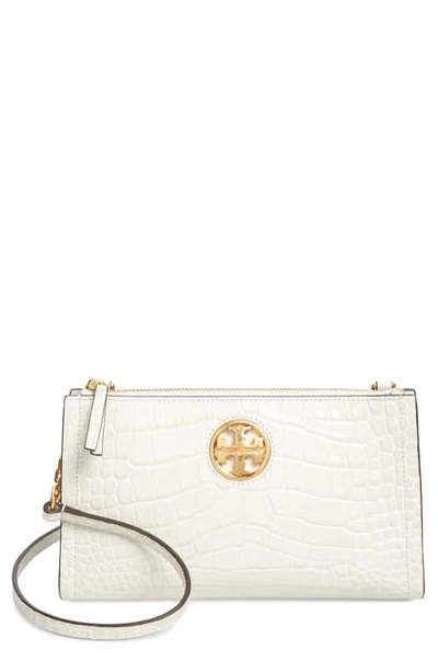 Tory Burch Carson Croc Embossed Leather Crossbody Bag In New Ivory |  ModeSens
