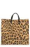 CLARE V SIMPLE LEOPARD PRINT SUEDE TOTE,HB-TT-ST-100083-TAND
