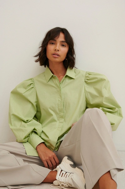Trine Kjaer X Na-kd Maxi Balloon Sleeve Shirt - Green