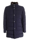 Herno Resort Blue Down Jacket Featuring Fur In Blue