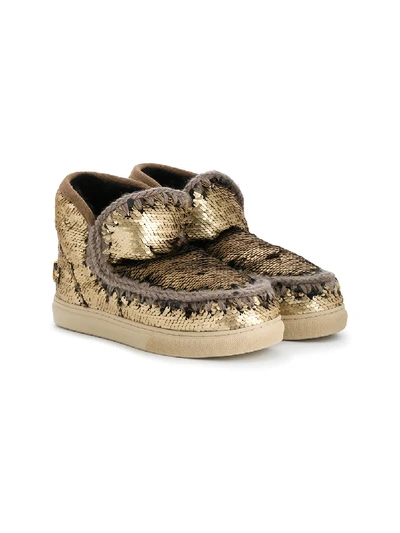 Mou Kids' Sequin Embellished Eskimo Boots In Gold