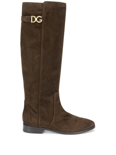 Dolce & Gabbana Logo Detail Boots In Brown