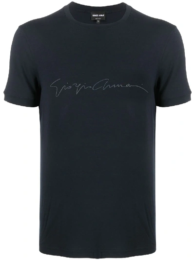 Giorgio Armani Branded T-shirt In Blue