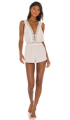 Flora Nikrooz Matte Romper With Crochet Trim In Light Grey