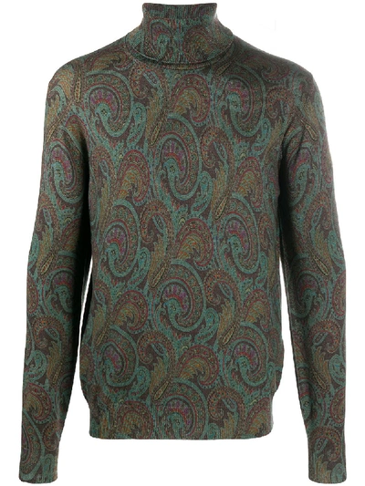 Etro Paisley Print Roll Neck Jumper In 绿色