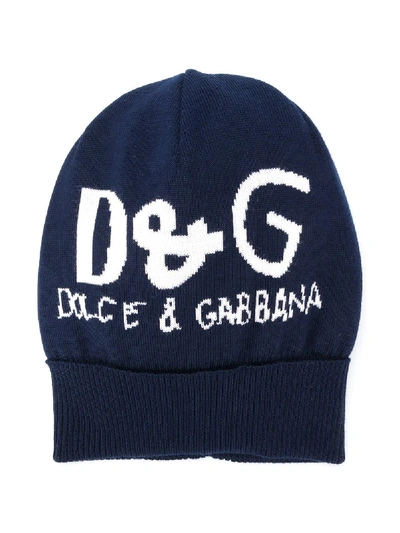 Dolce & Gabbana Kids' Logo Knitted Beanie In Blue