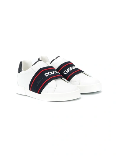 Dolce & Gabbana Kids' Leather Slip-on Trainers W/ Logo Band In White