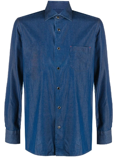 Kiton Patch Pocket Denim Shirt In Blue