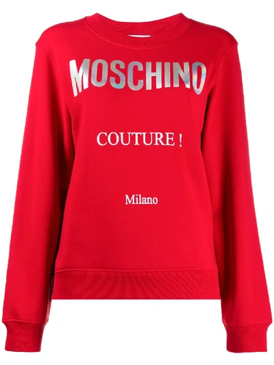 Moschino Holographic-logo Crew-neck Sweatshirt In Red