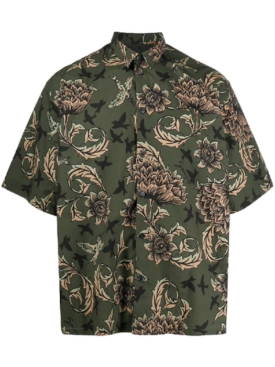 Givenchy Khaki Floral & Astral Oversized Short Sleeve Shirt In Green