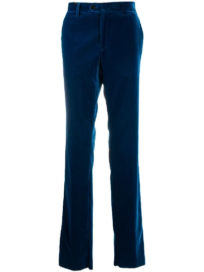 Etro Velvet Straight Leg Trousers In Blue