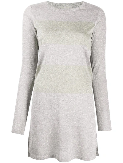 Allsaints Block Stripe Jersey Dress In Silver/gold