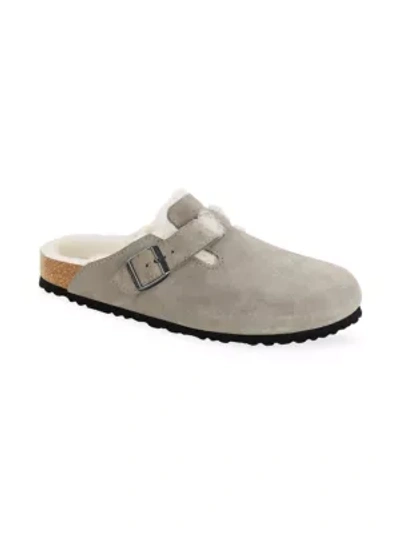 Birkenstock Boston Shearling-lined Suede Clogs In Stone Coin