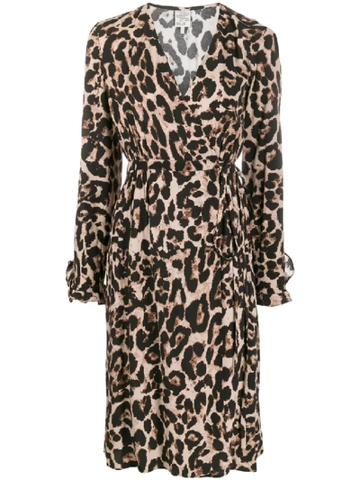 Baum Und Pferdgarten Adelota Ruffled Leopard-print Crepe Wrap Dress In Brown