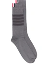 THOM BROWNE MEDIUM GREY 4-BAR STRIPE SOCKS,7F2C6963-8776-8C69-C588-390F844CB434