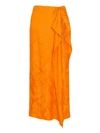 Attico Tie-detailed Draped Satin-jacquard Midi Skirt In Orange