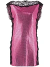 CHRISTOPHER KANE PINK CHAINMAIL LACE MINI DRESS,BC6E0506-C361-D96F-CD58-F9599A99ED9A