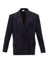 VETEMENTS NAVY PINSTRIPE DOUBLE BREASTED JERSEY JACKET,C1591FA9-1739-1E5D-2348-10087D919210