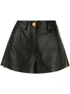 VERSACE BLACK LEATHER ZIPPED SHORTS,D3824E1B-513B-5AE3-1509-0A71A664C055