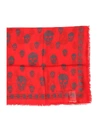 Alexander Mcqueen Skull Print Frayed Scarf In Red
