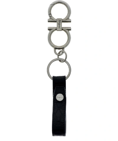 Ferragamo Logo Leather Key Holder In Black