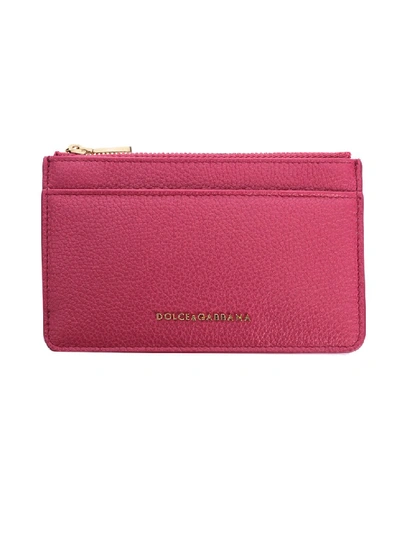 Dolce & Gabbana Fuchsia Leather Card Holder In Pink