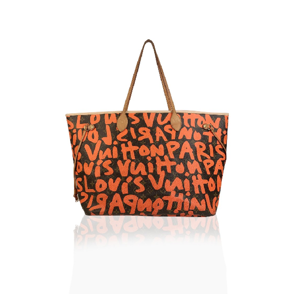 Pre-Owned Louis Vuitton Orange Stephen Sprouse Graffiti Neverfull Gm Tote Bag | ModeSens