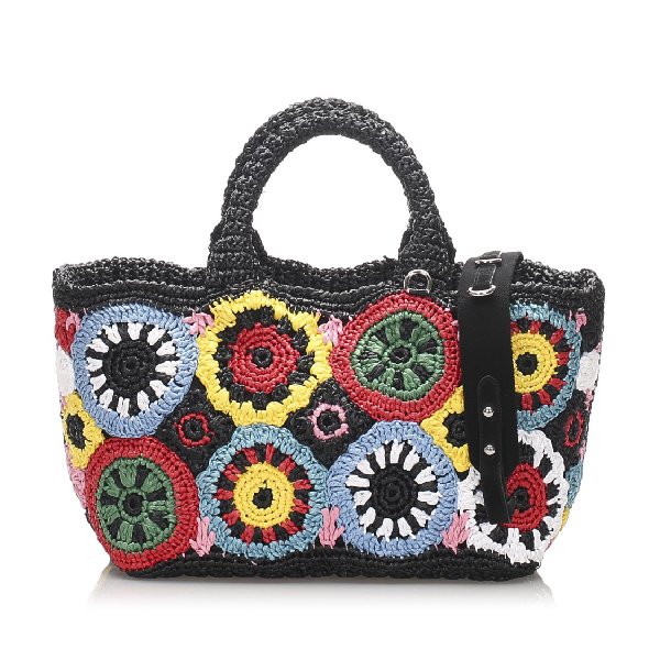Prada Raffia Circle Tote Bag In Black | ModeSens